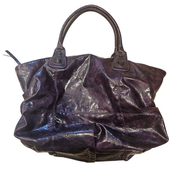 Shiraleah Dark Purple Faux Leather Double Handle Travel Bag Minimalist Casual - Picture 1 of 11